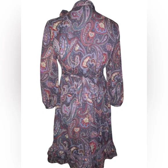 Rare vintage Dunnes Elegant Paisley neck bow dainty 70s style feminine dress 10 - Picture 3 of 11
